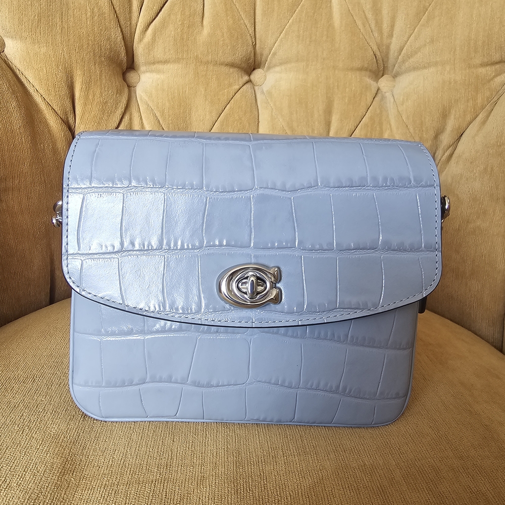 Coach Light Grey Crocodile-Embossed Crossbody Bag